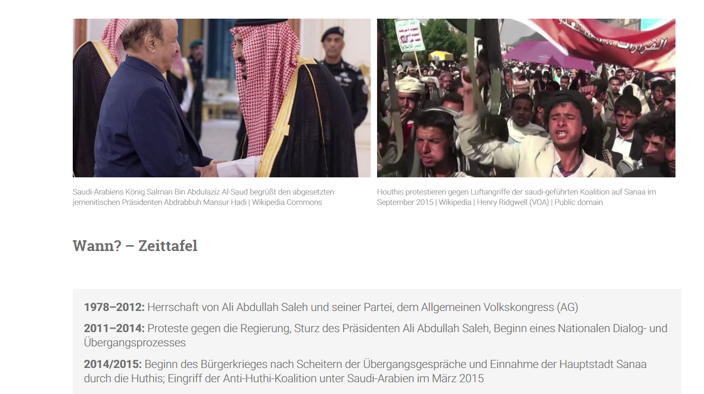 Mit den Analysen lernen Kinder und Jugendliche die Geschichte und Hintergründe der einzelnen Konflikte – wie hier beispielsweise im Jemen – kennen.