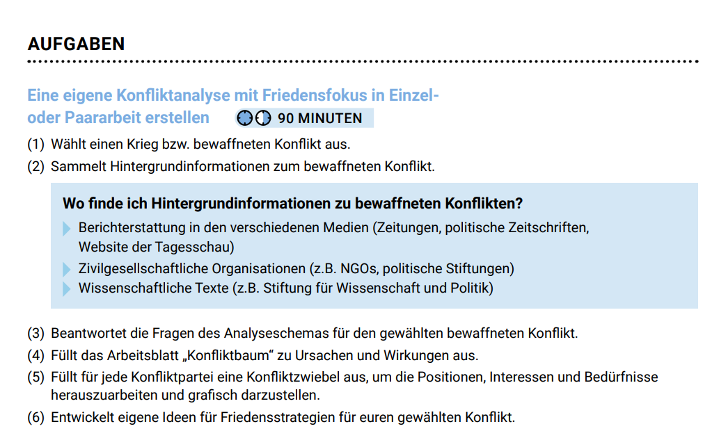 Für die höheren Klassenstufen bietet die Servicestelle auch Material an, damit Schüler*innen lernen, wie sie selber eine Analyse verfassen können.